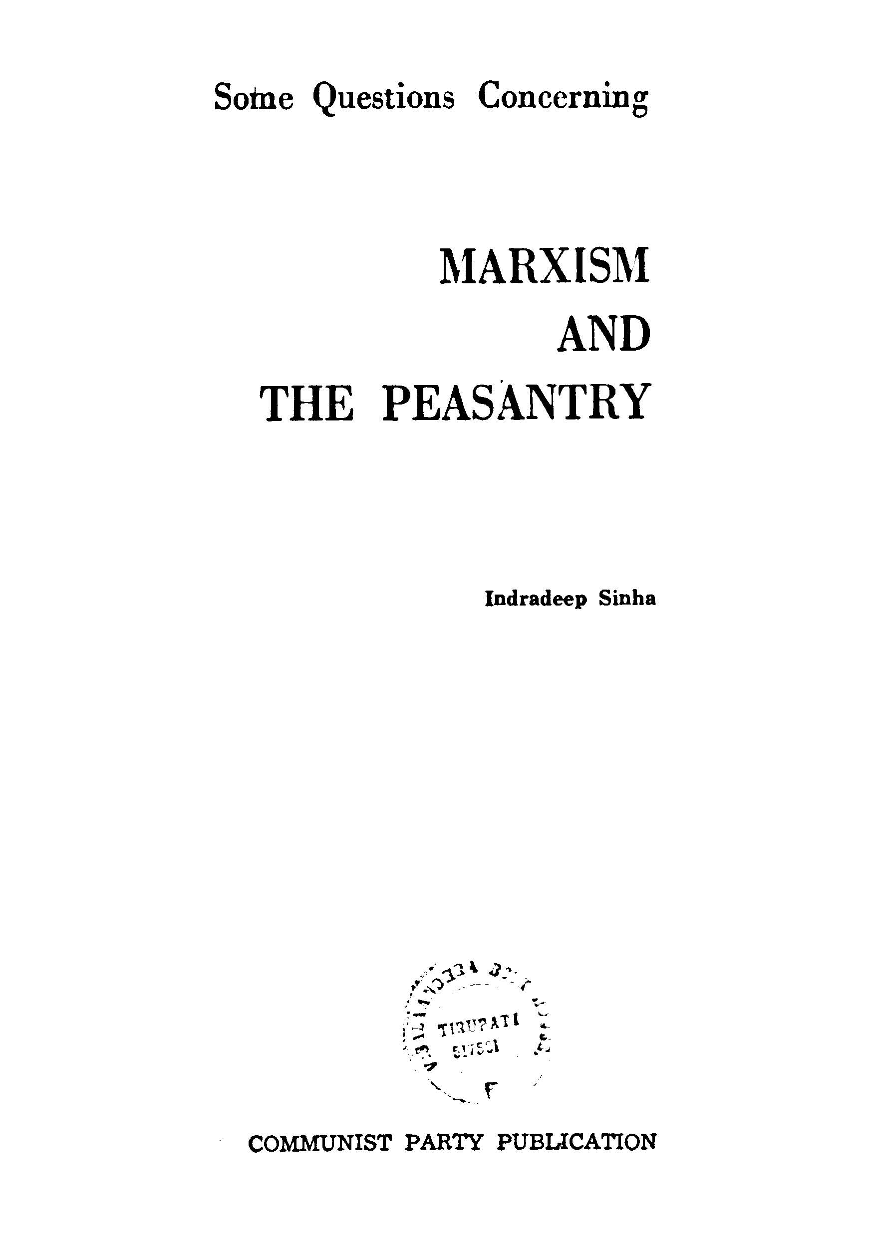 Marxism And The Peasantry
