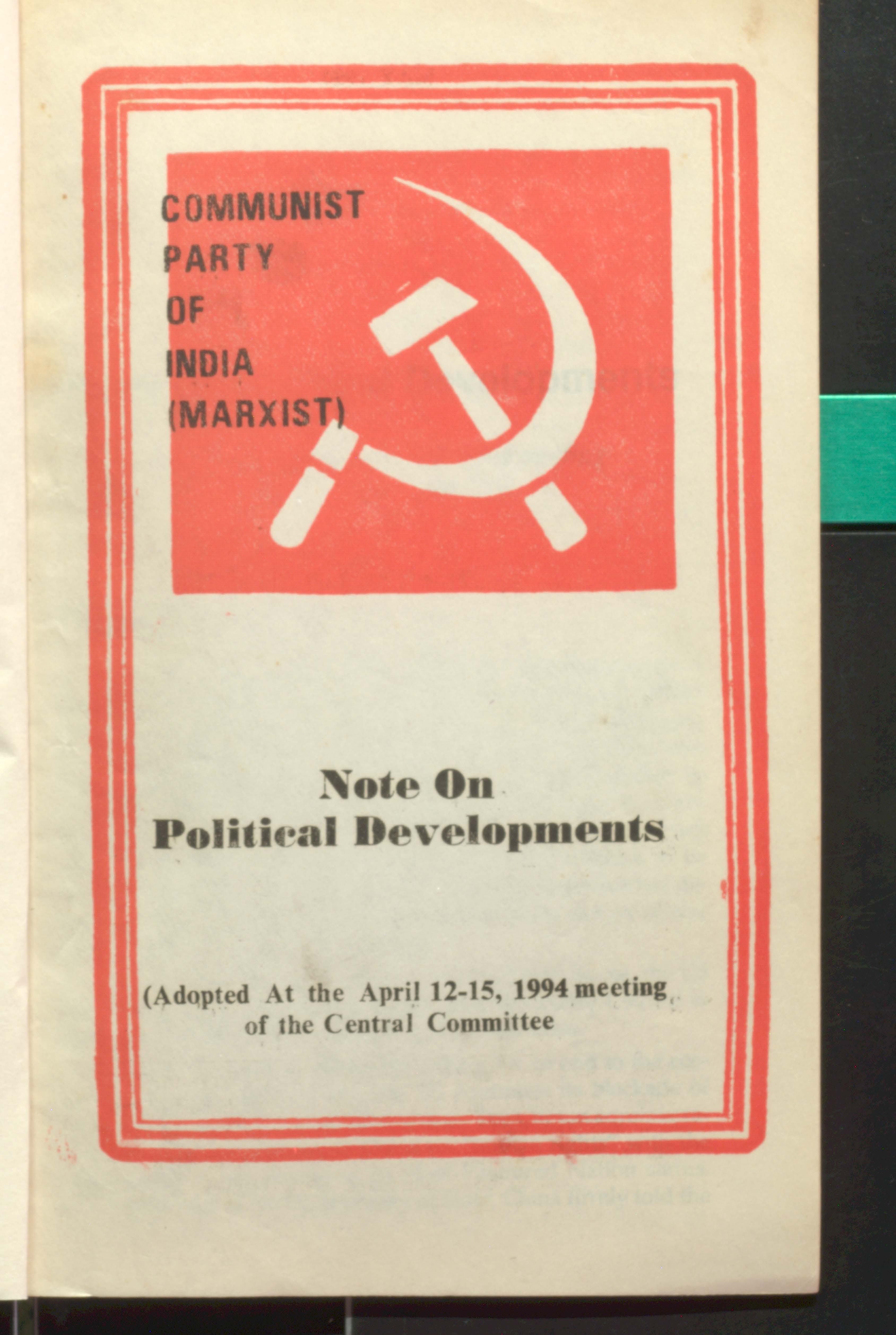 CPI(M) note on political developments