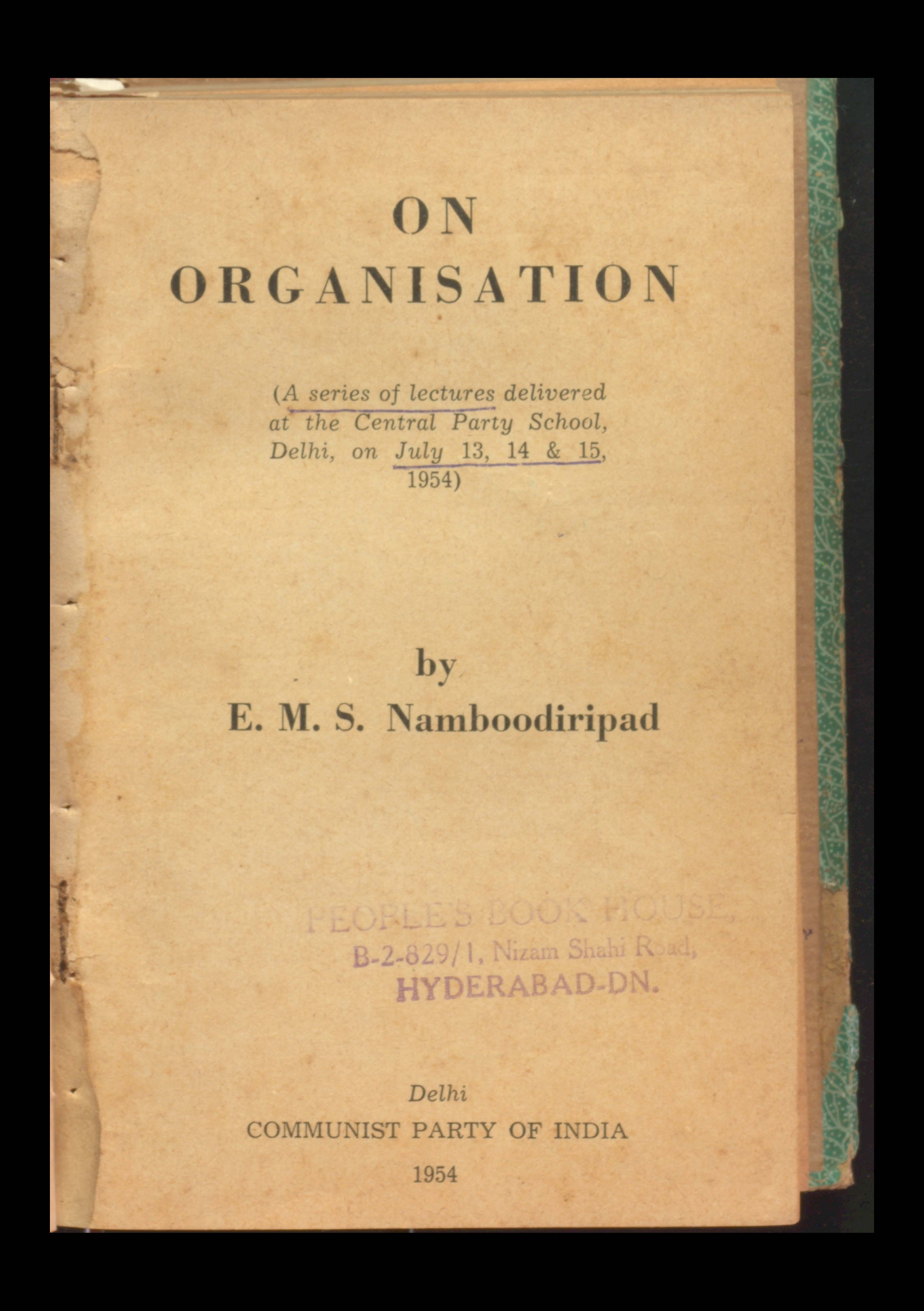 On Organisation (July 13, 14&15 )1954