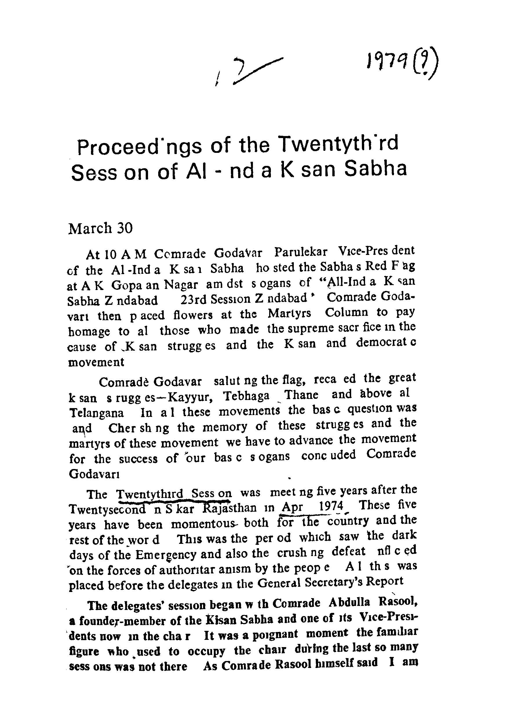 Proceed'ngs Of The Twentyth'rd Sess On AI-Nd A ksan Sabha