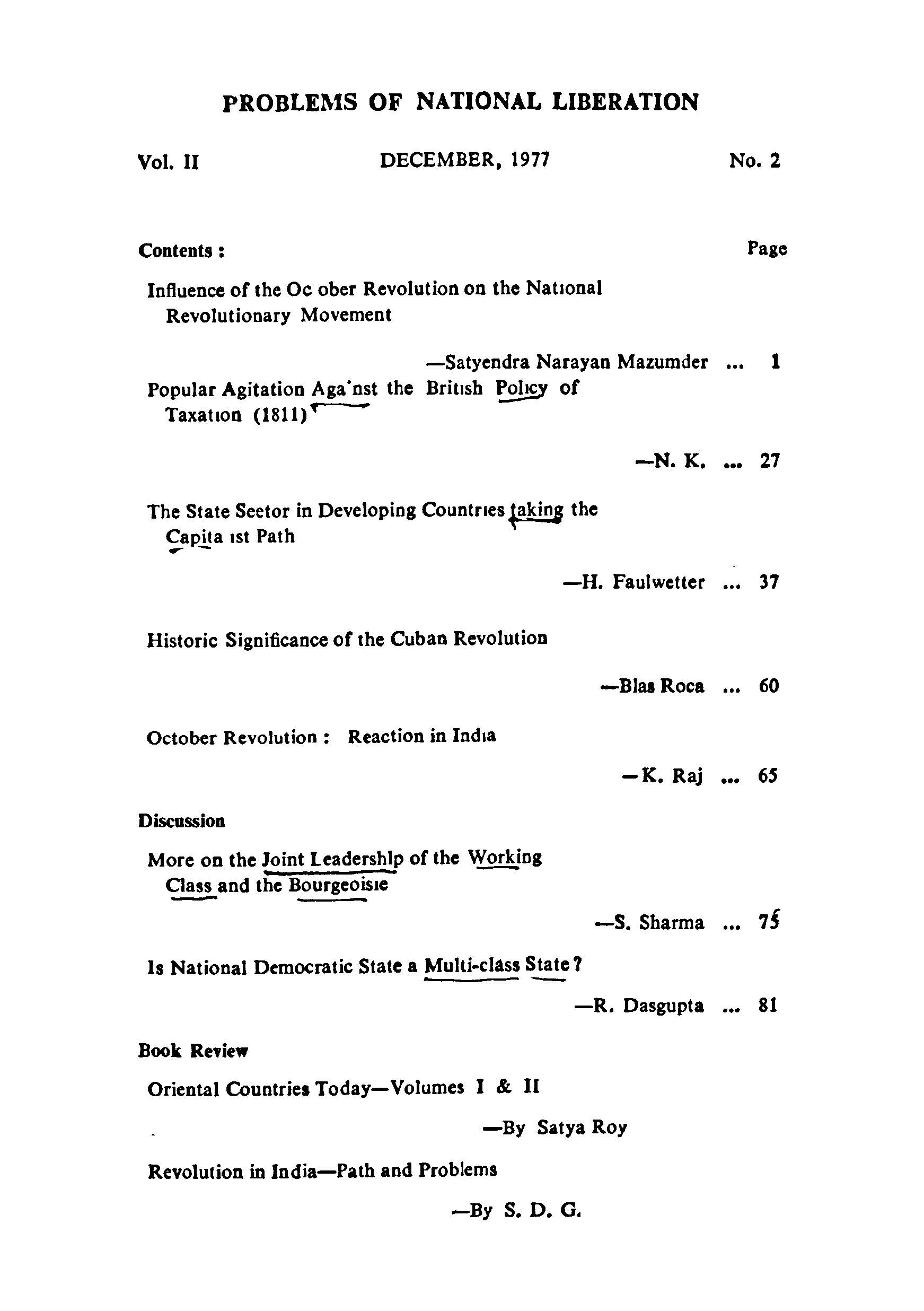 Problems of National Liberation (December,1977 ) V-II