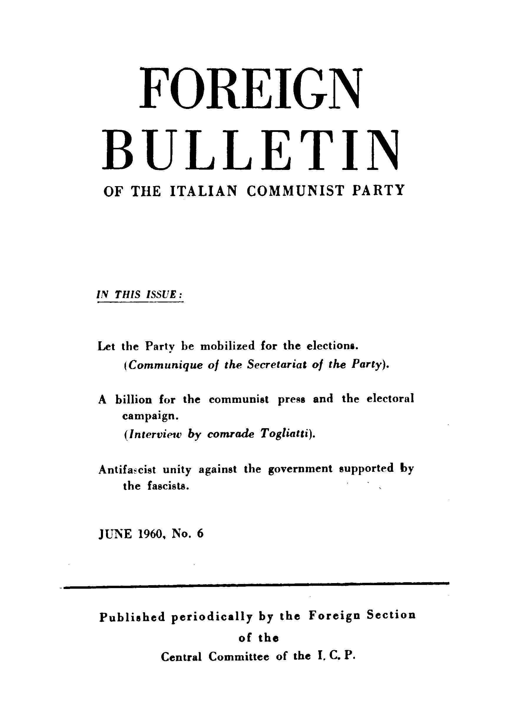 Foreign Bulletin Of The Italian Communist Party